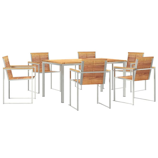 vidaXL Garden Dining Set 7 pcs Solid Teak Wood and Stainless Steel