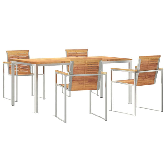 vidaXL Garden Dining Set 5 pcs Solid Teak Wood and Stainless Steel