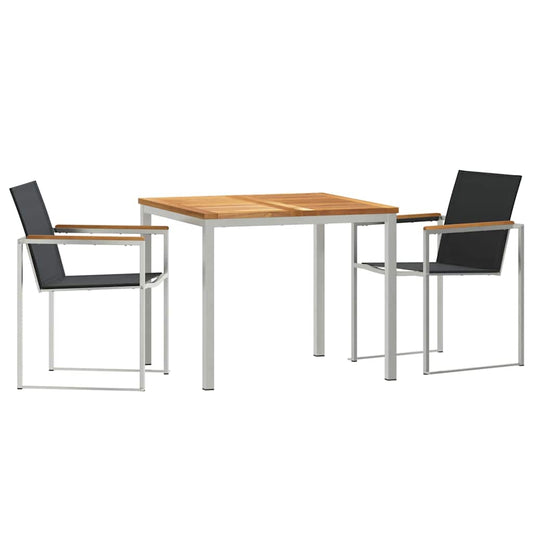 vidaXL Garden Dining Set 3 pcs Solid Teak Wood and Stainless Steel
