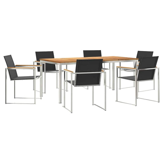 vidaXL Garden Dining Set 7 pcs Solid Teak Wood and Stainless Steel