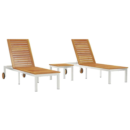 vidaXL Lounger 3 pcs Brown Solid Acacia Wood and Stainless Steel