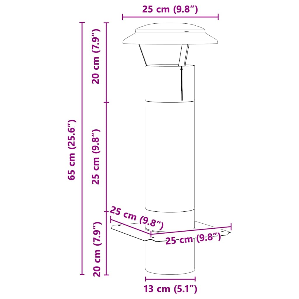 vidaXL Chimney Extension Silver 25 x 25 x 65 cm Stainless Steel