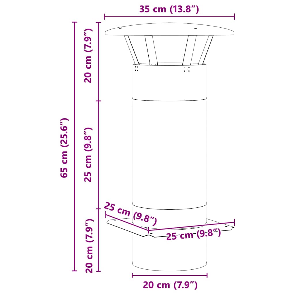 vidaXL Chimney Extension Silver 35 x 35 x 65 cm Stainless Steel