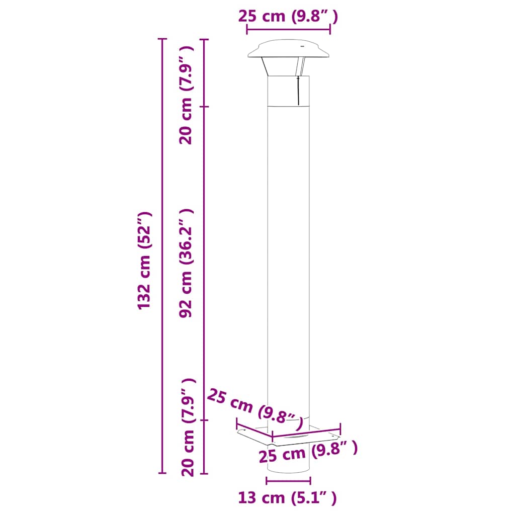 vidaXL Chimney Extension Silver 25 x 25 x 132 cm Stainless steel
