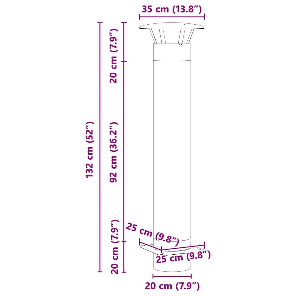 vidaXL Chimney Extension Silver 35 x 35 x 132 cm Stainless steel