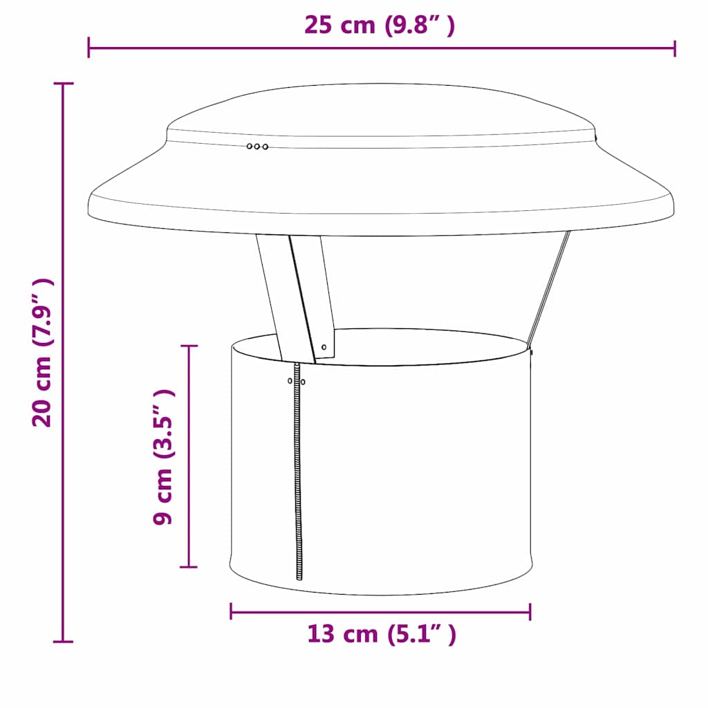vidaXL Rain Cover Chimney Silver 25 x 25 x 20 cm Stainless Steel