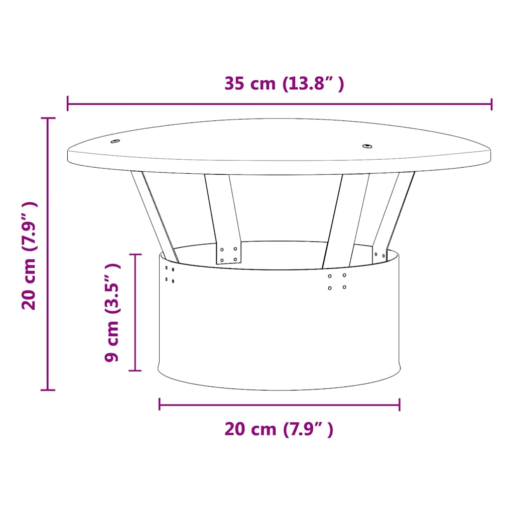 vidaXL Rain Cover Chimney Silver 35 x 35 x 20 cm Stainless Steel
