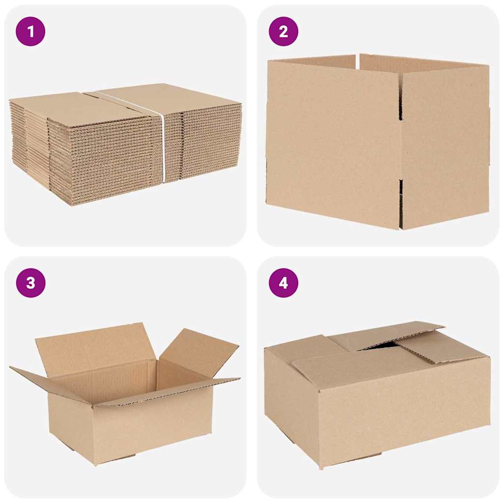 vidaXL Folding Box 50 pcs Natural 25 x 17.5 x 10 cm Cardboard