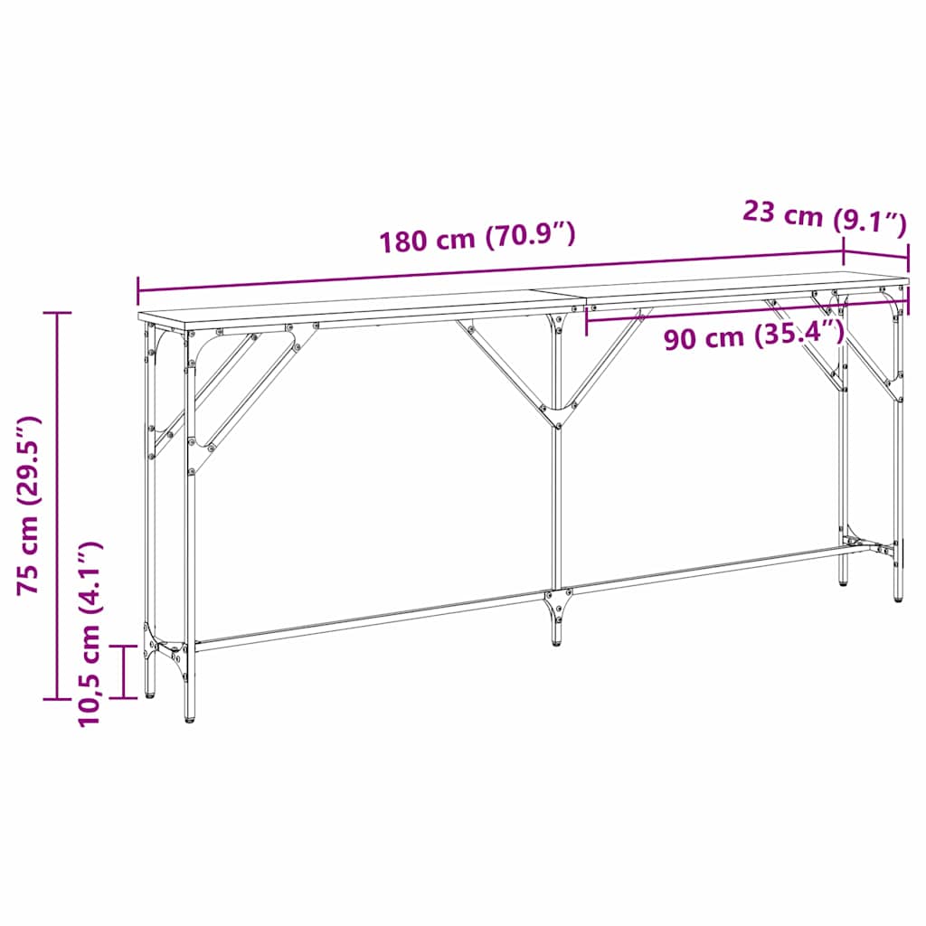 vidaXL Console Table Artisan oak 180 x 23 x 75 cm