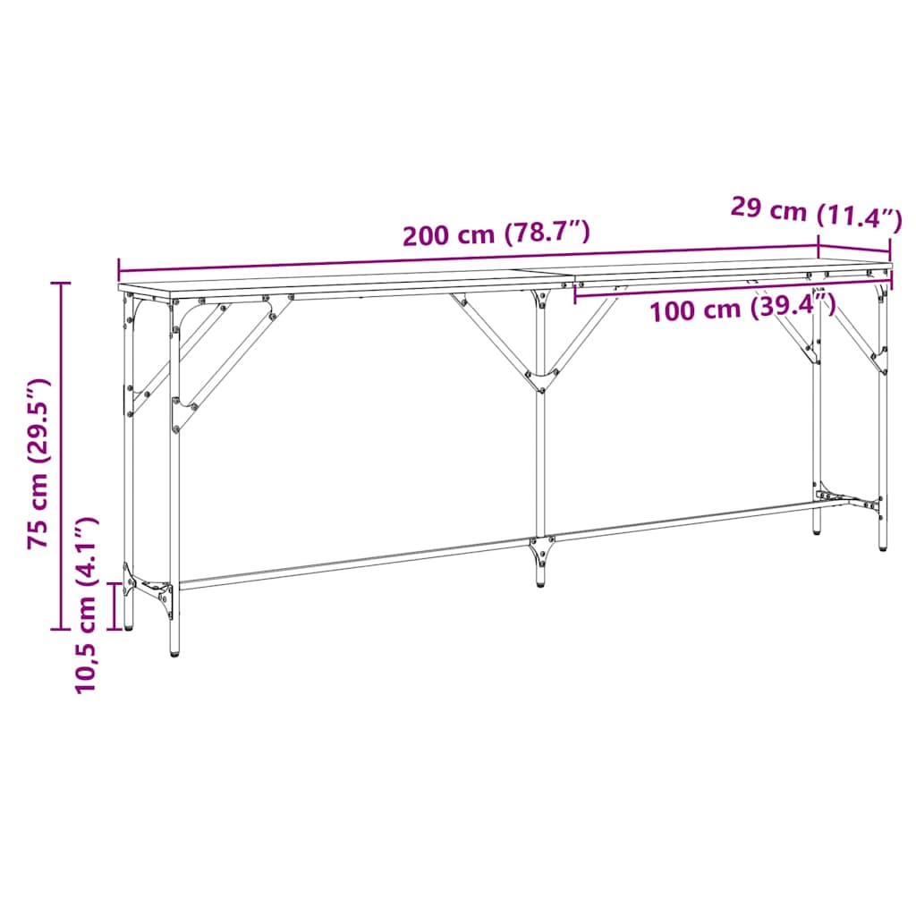 vidaXL Console Table Artisan oak 200 x 29 x 75 cm