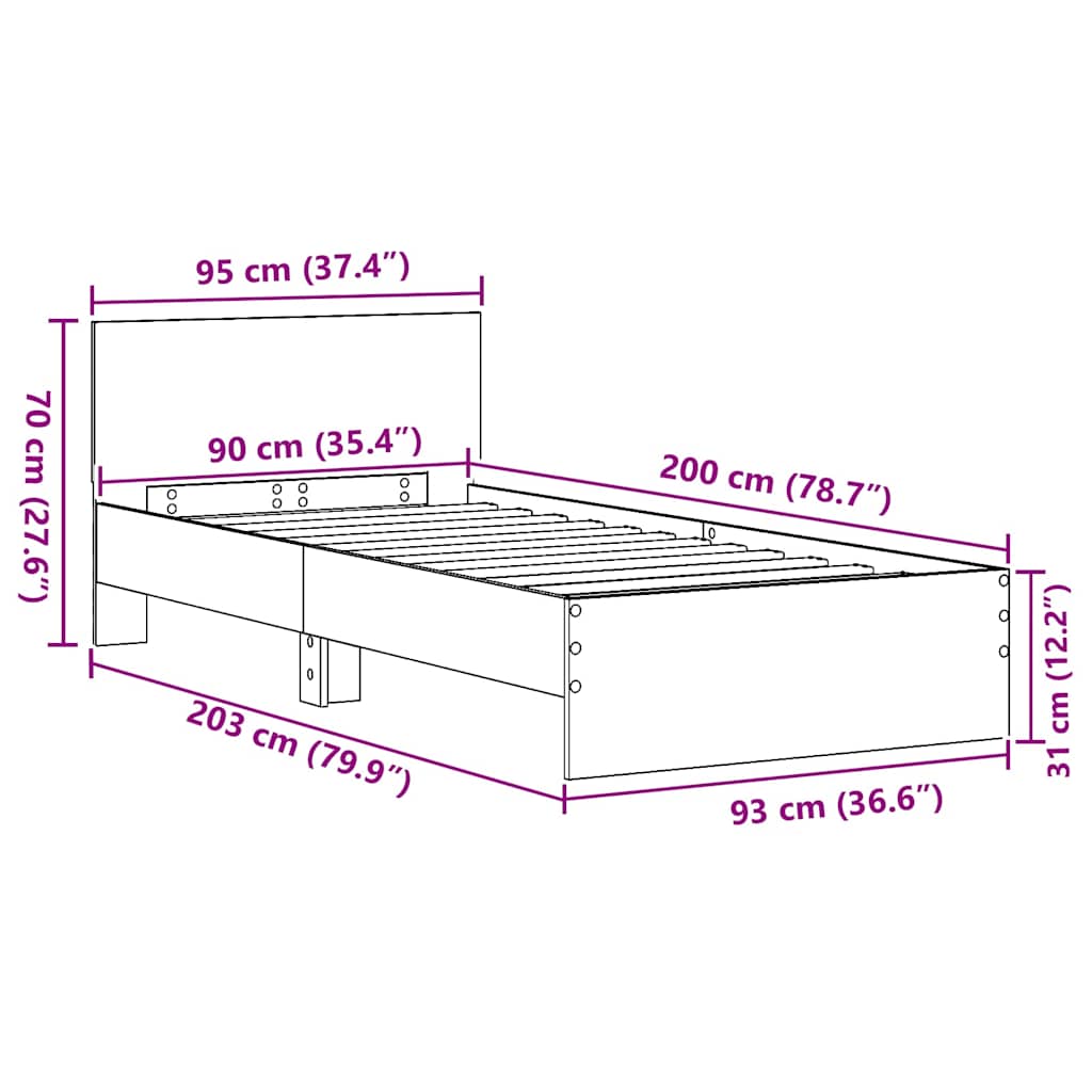 vidaXL Bed Frame with Headboard Black Oak 90 x 200 cm Engineered Wood