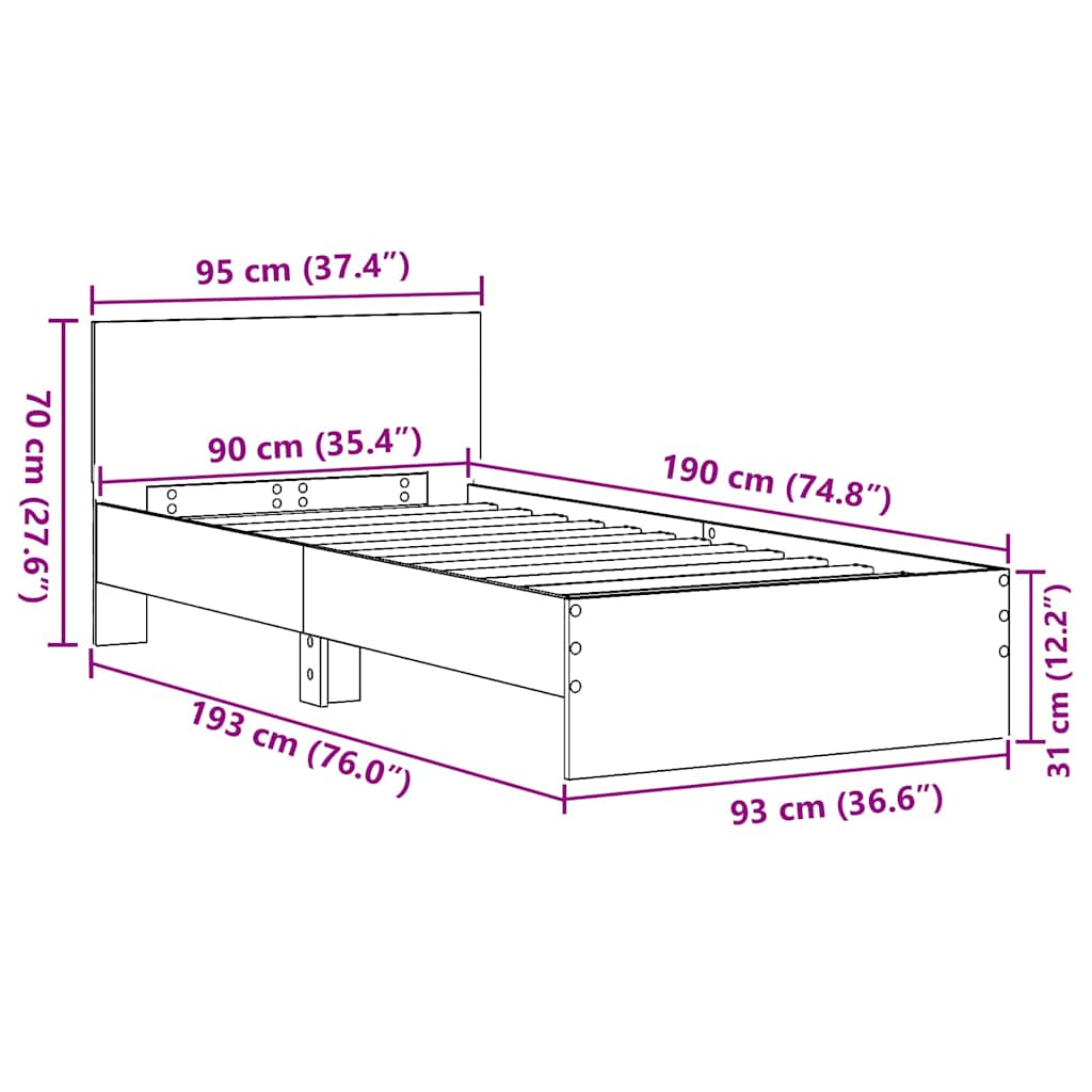 vidaXL Bed Frame with Headboard Black Oak 90 x 190 cm Engineered Wood
