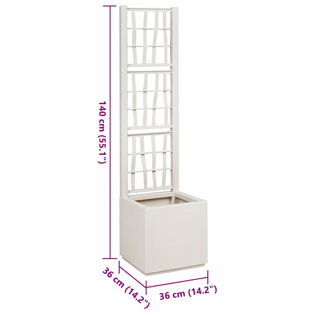vidaXL Garden Planter with Trellis White 36 x 36 x 140 cm PP