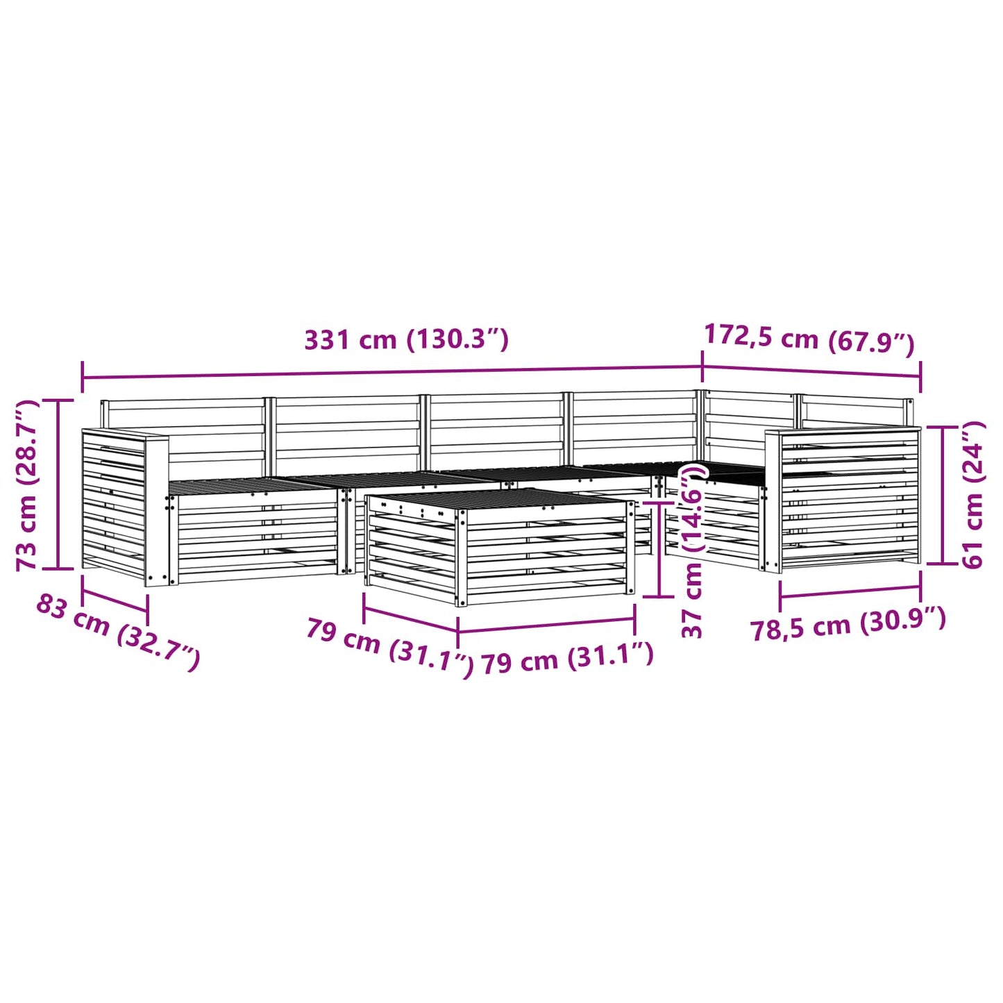 vidaXL Outdoor Sofa Set 6 pcs Natural