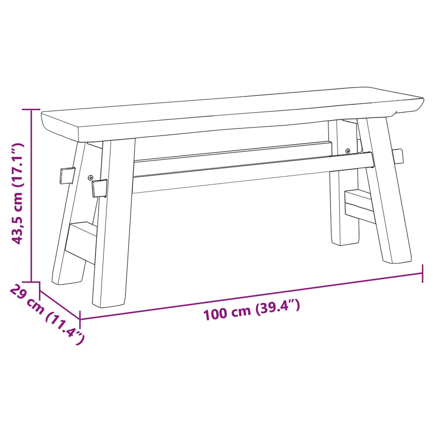 vidaXL Bench Natural 100 x 29 x 43.5 cm Solid Teak Wood