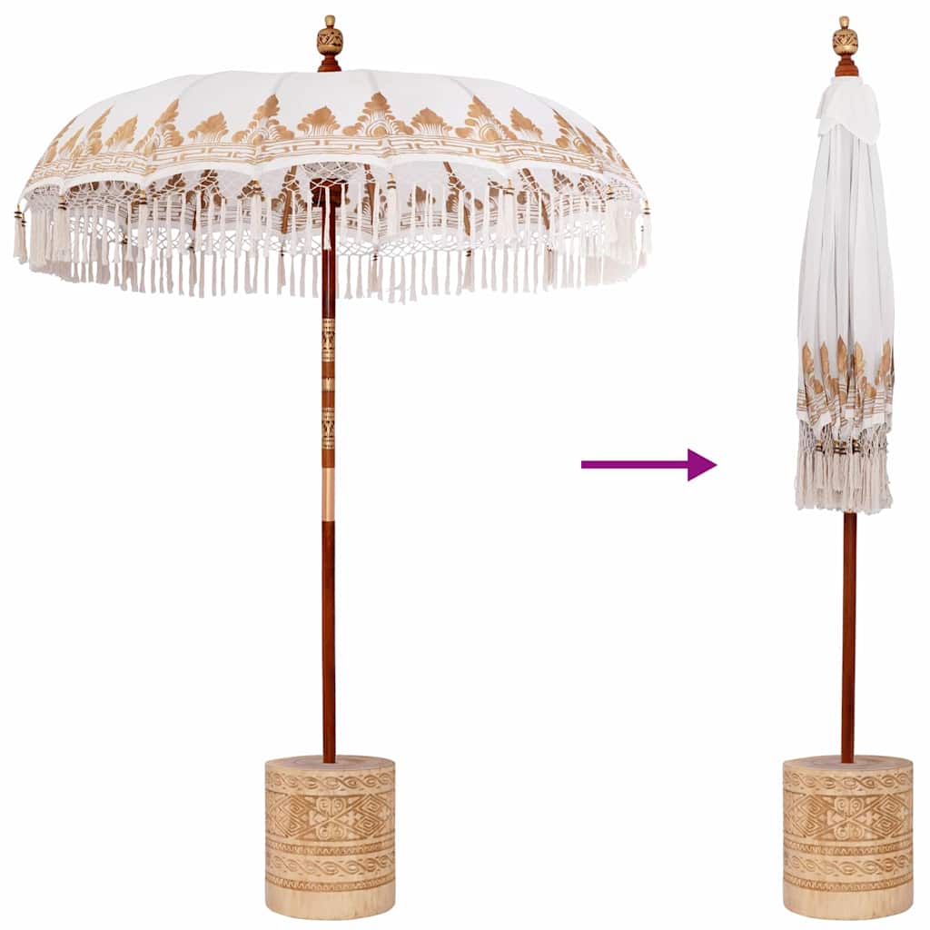 vidaXL Balinese Parasol Cream 180-190 cm Cotton and solid wood