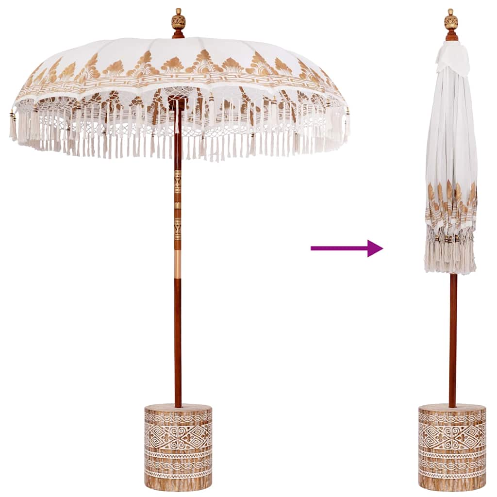 vidaXL Balinese Parasol Cream 180-190 cm Cotton and solid wood