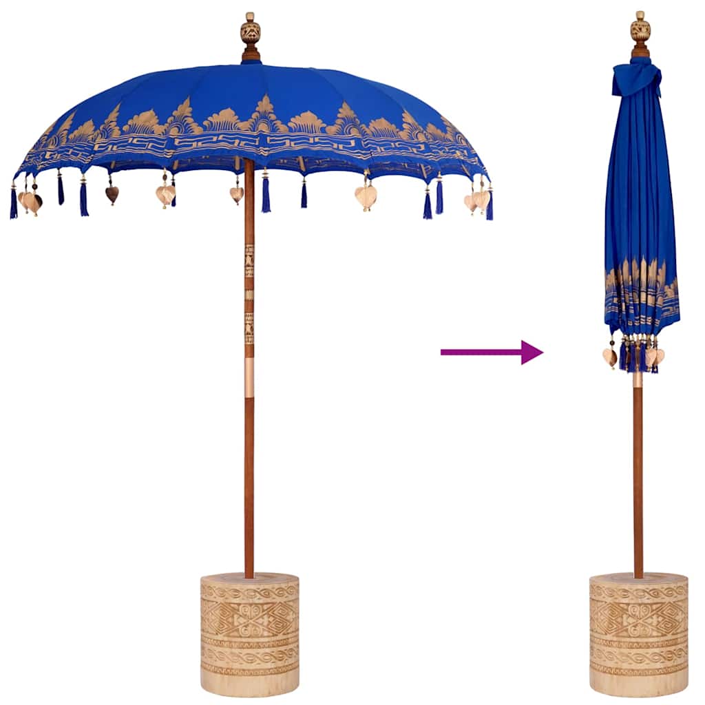vidaXL Balinese Parasol Blue 180-190 cm Cotton and solid wood