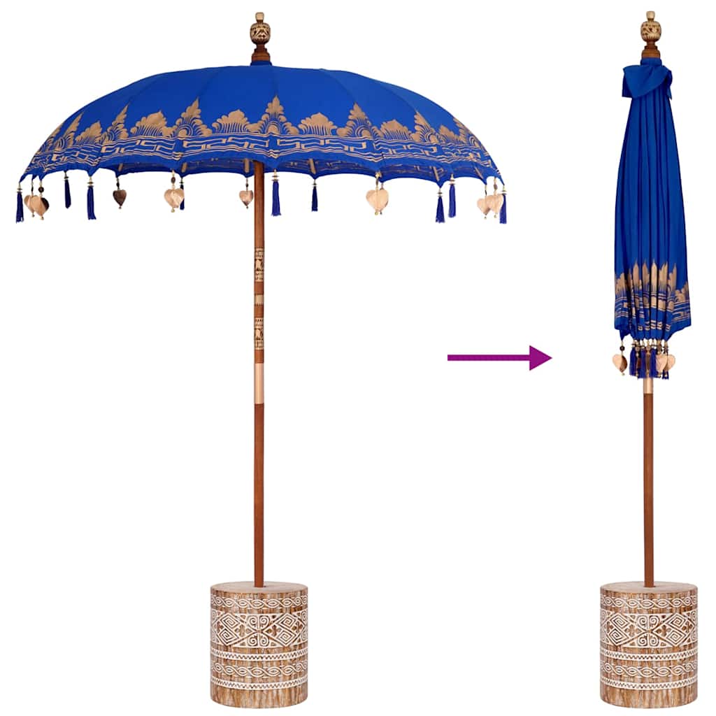 vidaXL Balinese Parasol Blue 180-190 cm Cotton and solid wood