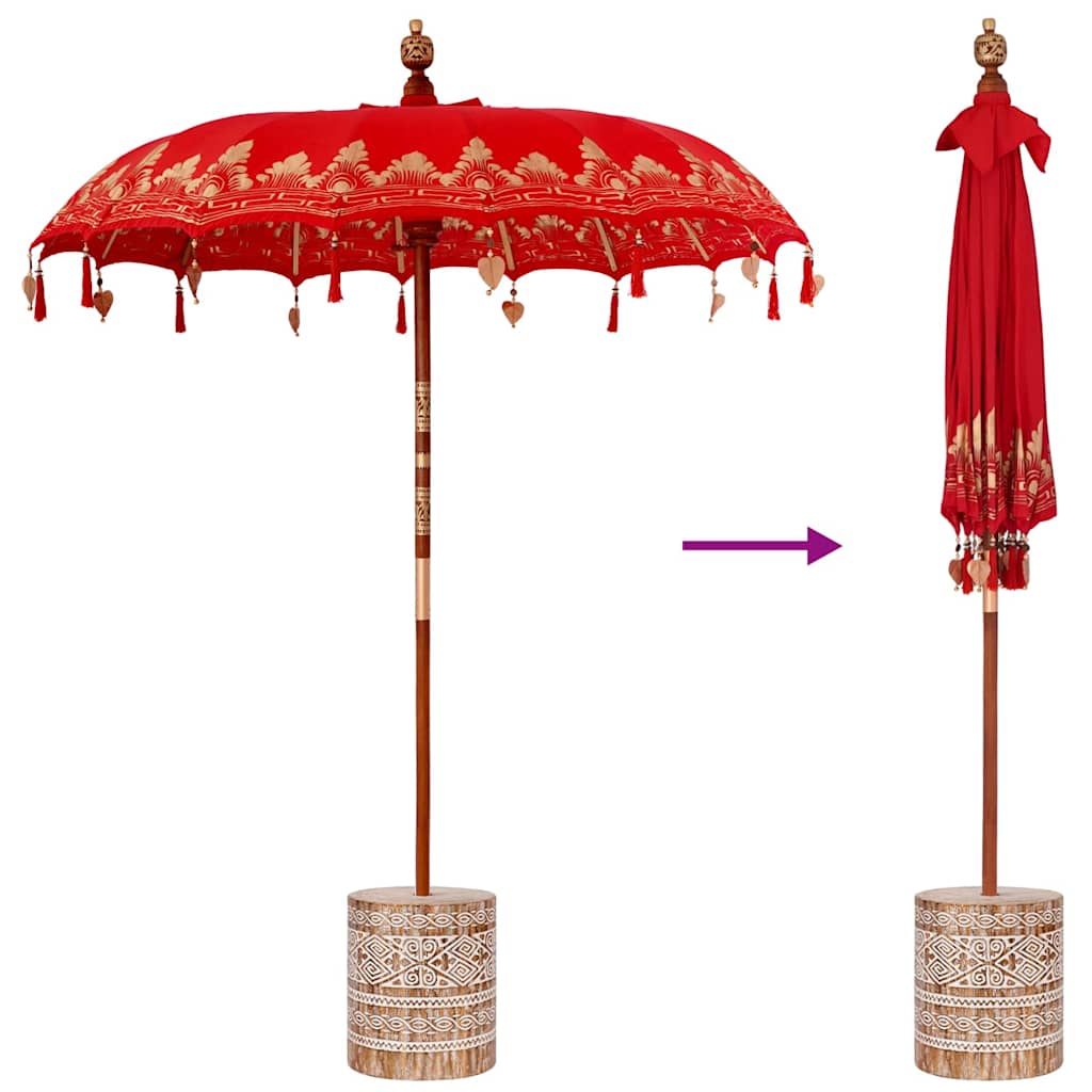 vidaXL Balinese Parasol Red 180-190 cm Cotton and solid wood