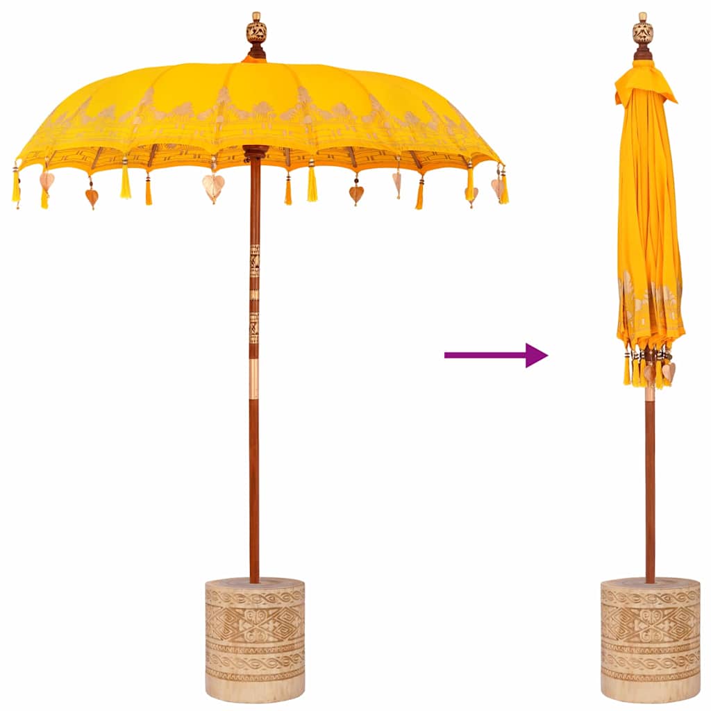 vidaXL Balinese Parasol Yellow 180-190 cm Cotton and solid wood