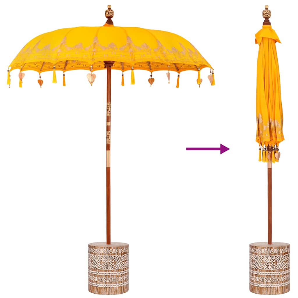 vidaXL Balinese Parasol Yellow 180-190 cm Cotton and solid wood