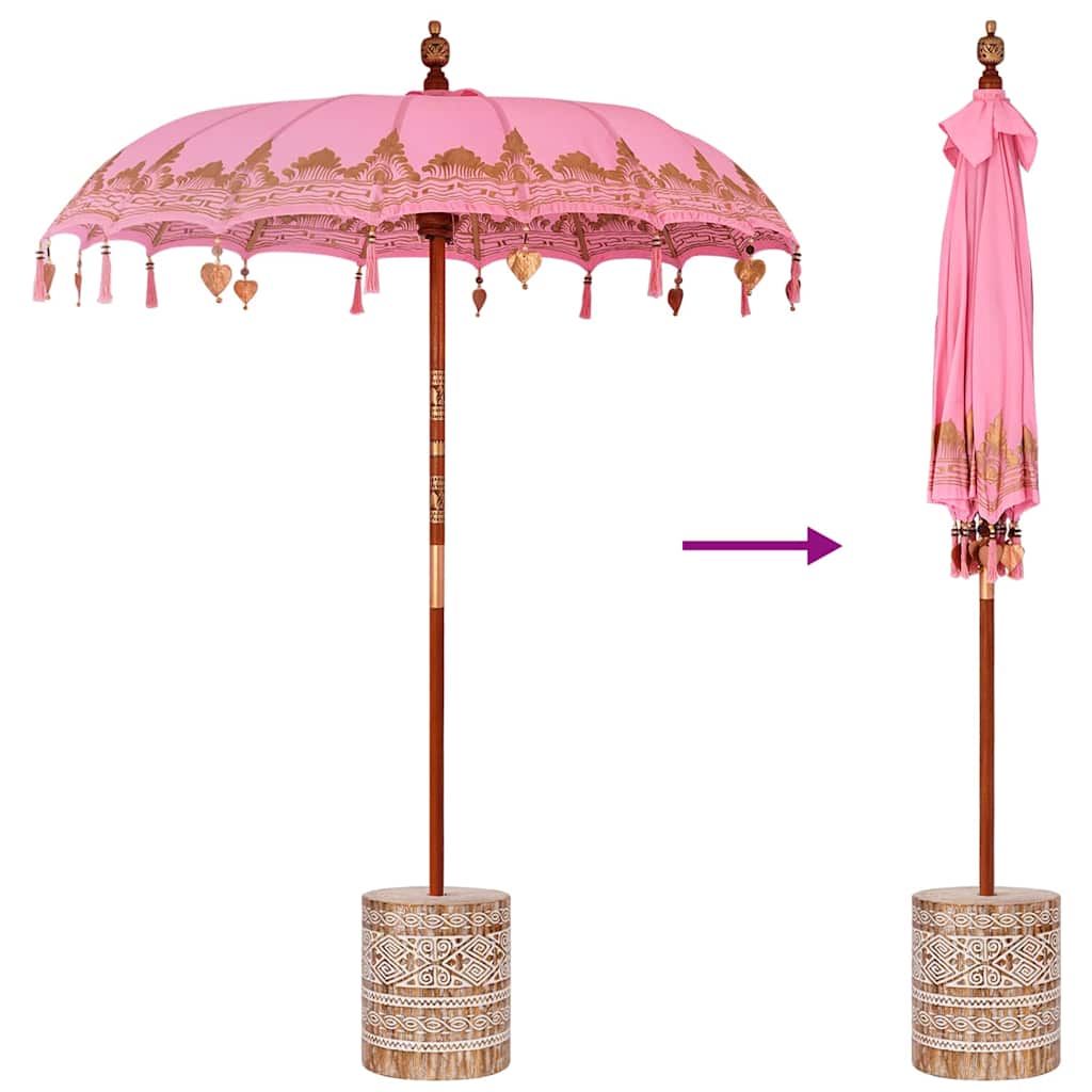 vidaXL Balinese Parasol Pink 180-190 cm Cotton and solid wood
