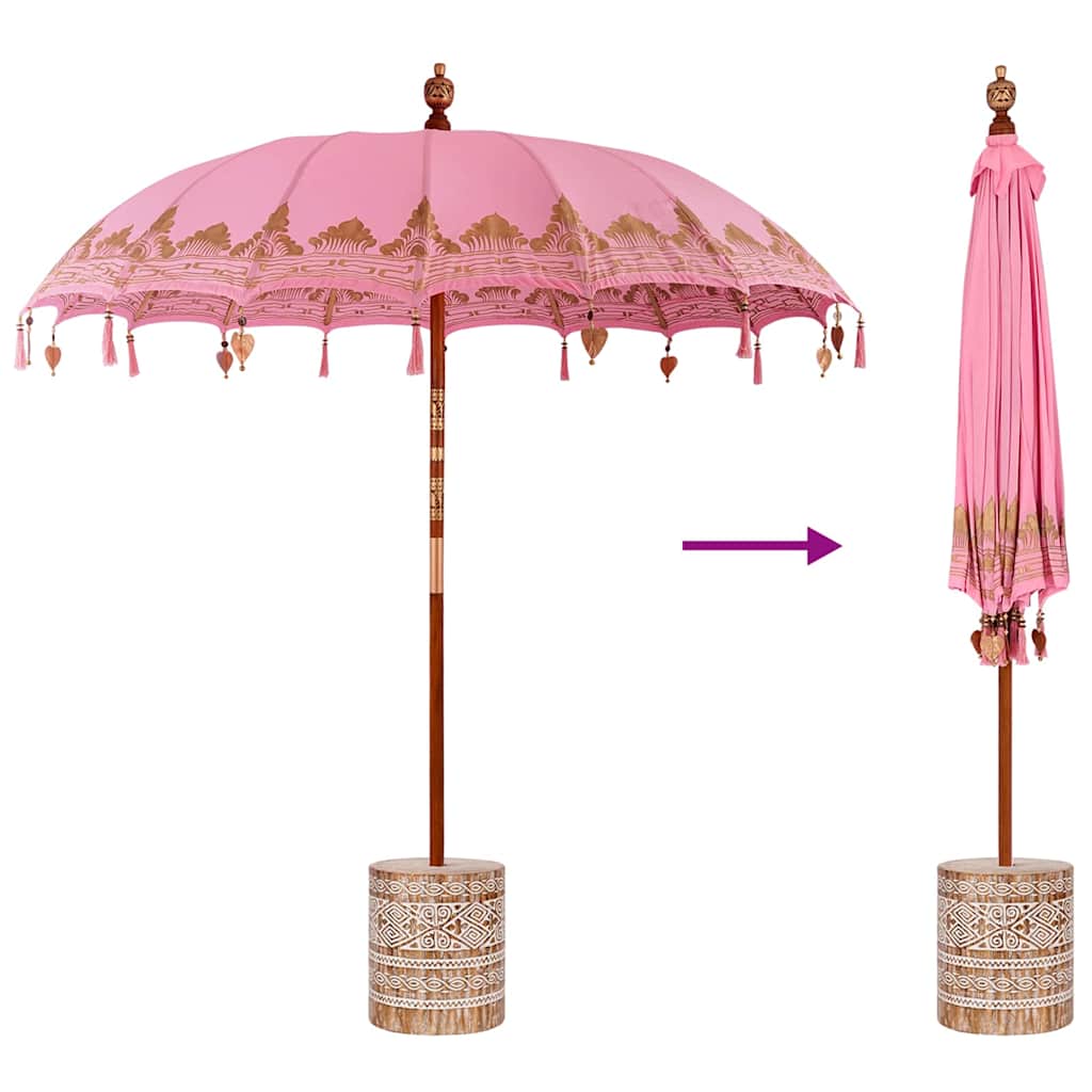 vidaXL Balinese Parasol Pink 215 x 215 x 260 cm Cotton and solid wood