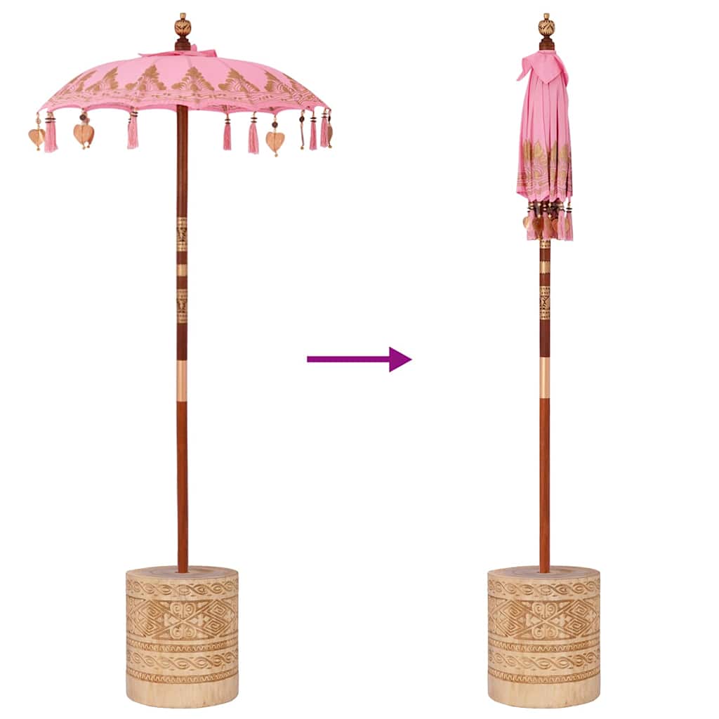 vidaXL Parasol with Base Pink 95 x 95 x 260 cm Cotton and Wood