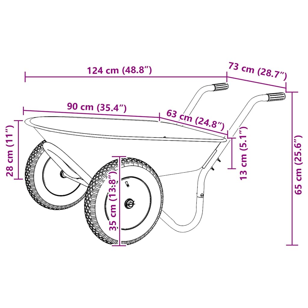 vidaXL Wheelbarrow Silver and Black 124 x 73 x 65 cm Steel