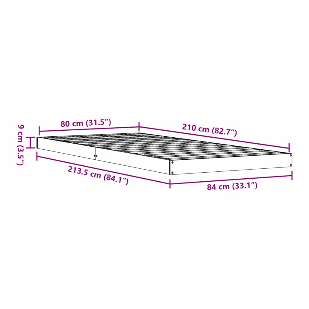 vidaXL Floor Bed Frame White 80 x 210 cm Solid Pine Wood