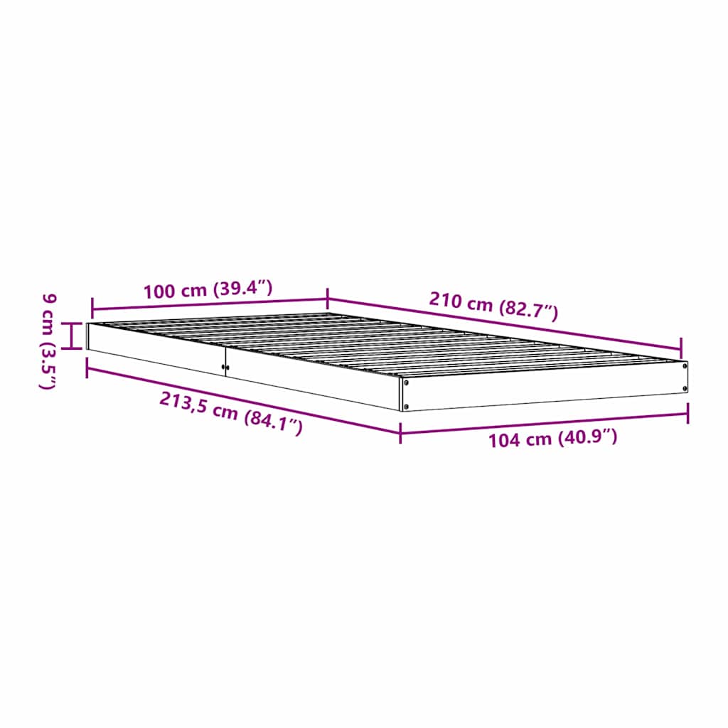 vidaXL Floor Bed Frame White 100 x 210 cm Solid Pine Wood