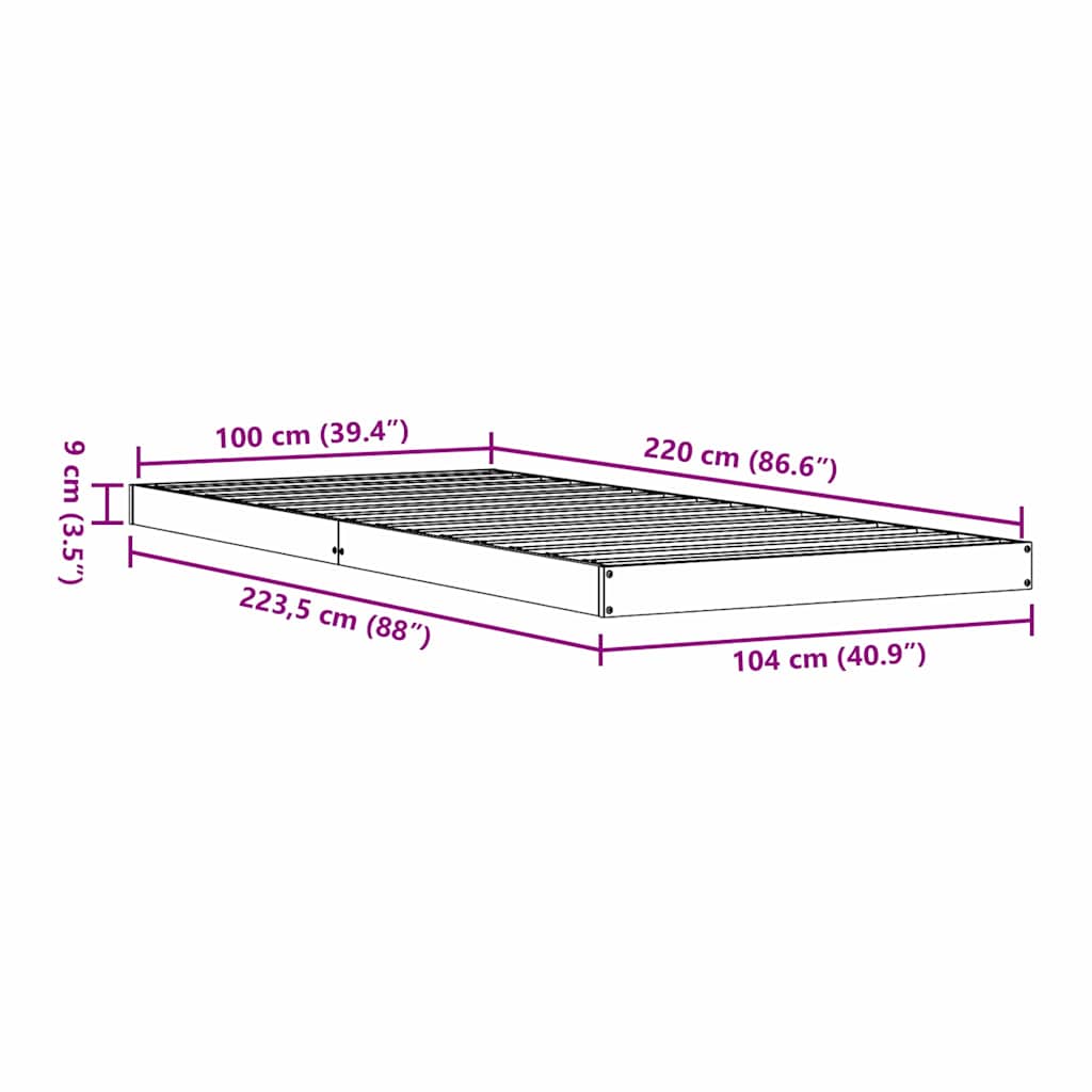 vidaXL Floor Bed Frame White 100 x 220 cm Solid Pine Wood