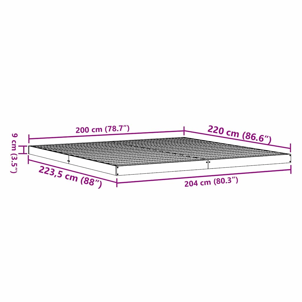 vidaXL Floor Bed Frame Natural 200 x 220 cm Solid Pine Wood