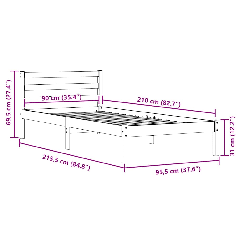 vidaXL Bed Frame Brown 215.5 x 95.5 x 69.5 cm Solid Pine Wood