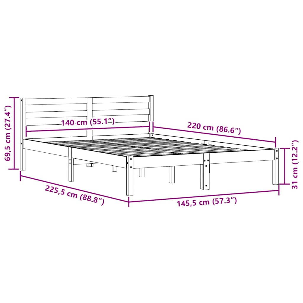 vidaXL Bed Frame White 225.5 x 145.5 x 69.5 cm Solid Pine Wood