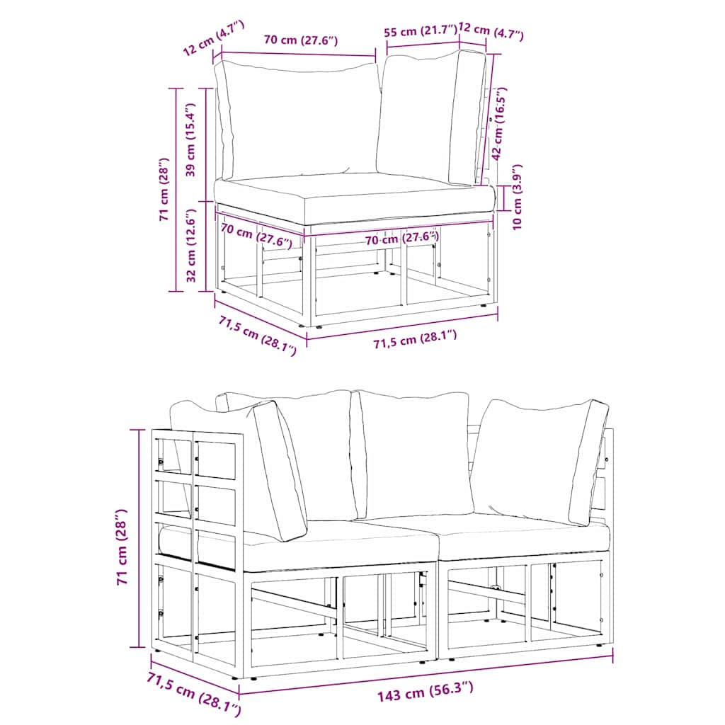 vidaXL Outdoor Furniture 2 Piece Black and Anthracite Metal