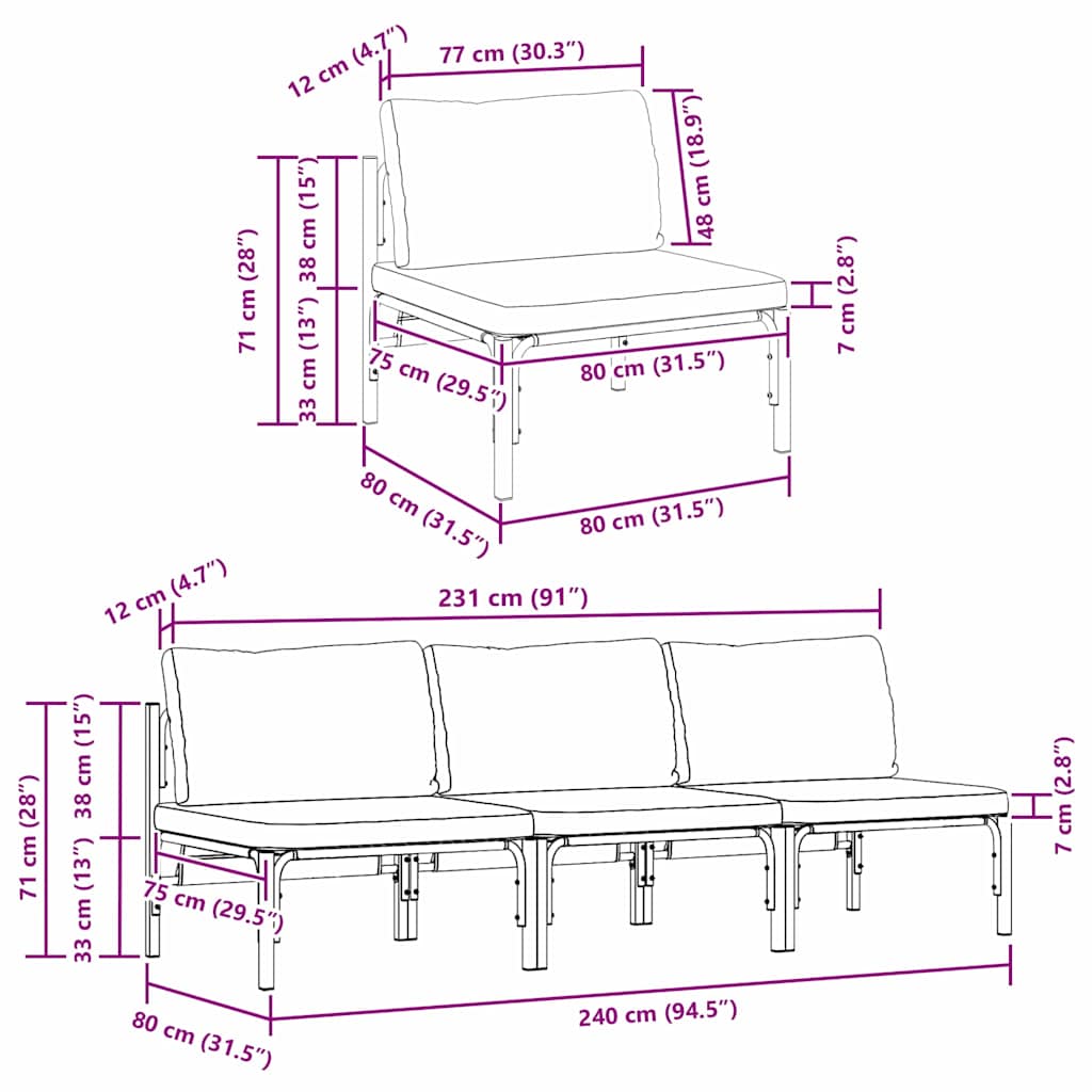 vidaXL Outdoor Furniture 3 Piece Anthracite 80 x 80 x 71 cm Steel