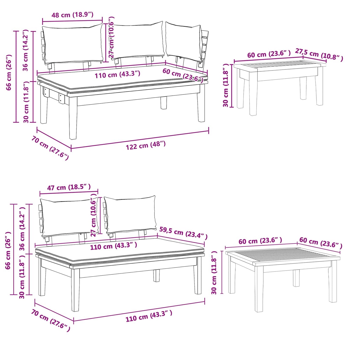 vidaXL Garden Sofa Set 4 pcs Brown and Grey