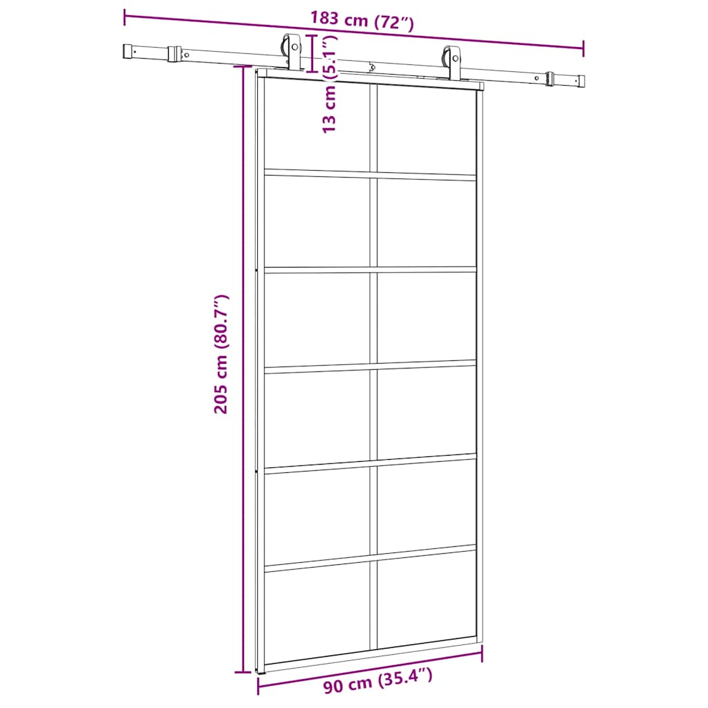 vidaXL Sliding Door with Hardware Set Black 90x205 cm ESG Glass