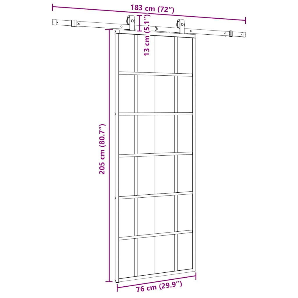 vidaXL Sliding Door with Hardware Set Black 76x205 cm ESG Glass