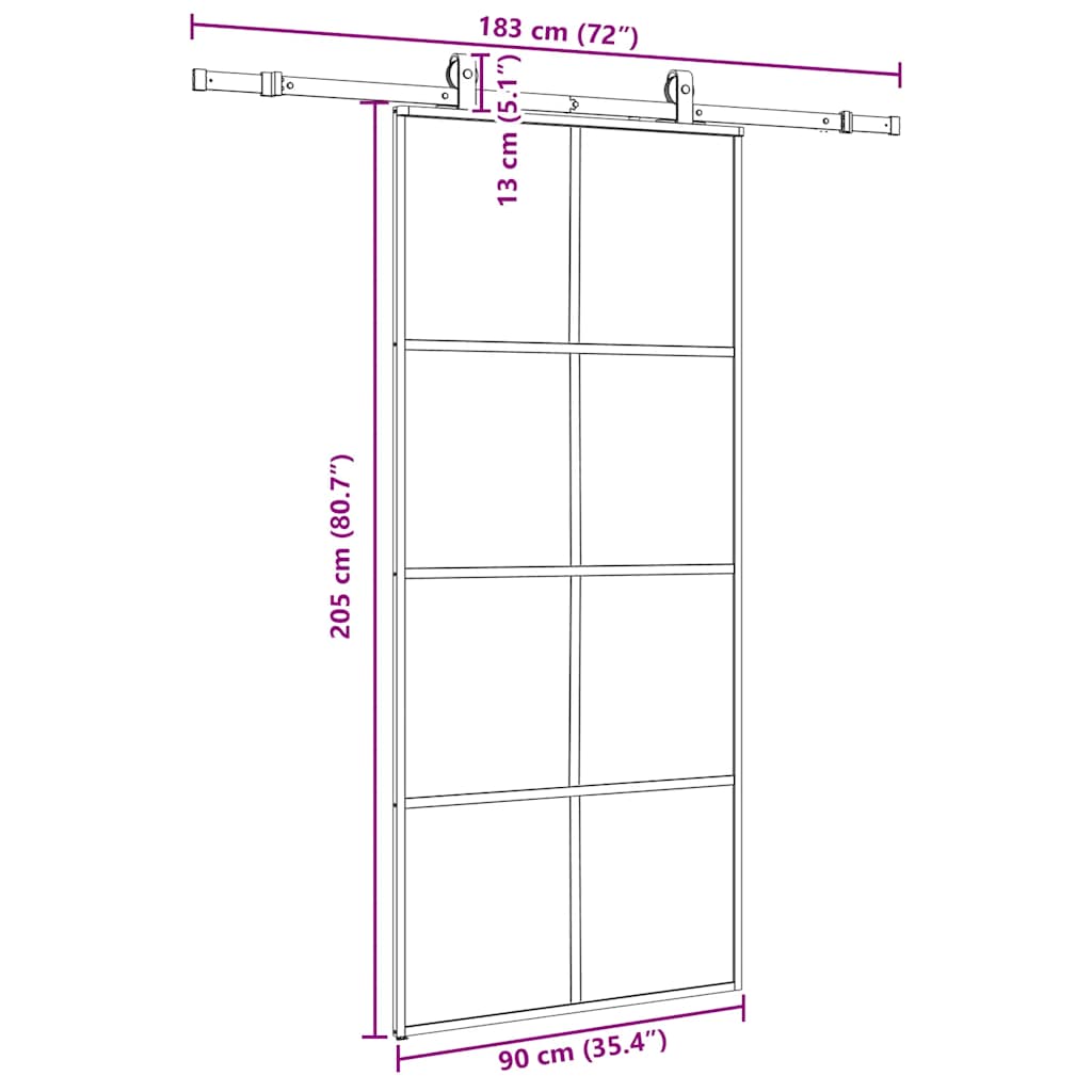 vidaXL Sliding Door with Hardware Set Black 90x205 cm ESG Glass