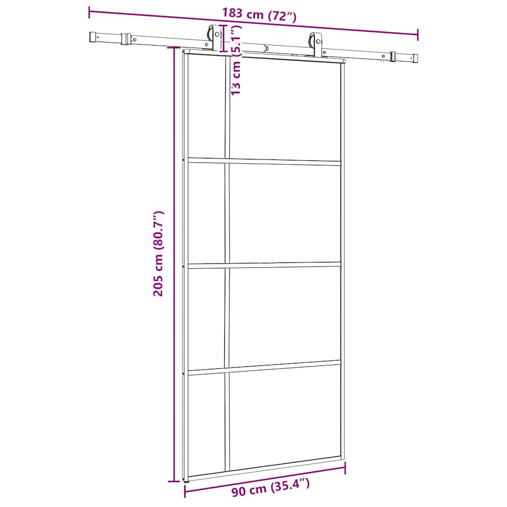 vidaXL Sliding Door with Hardware Set Black 90x205 cm ESG Glass