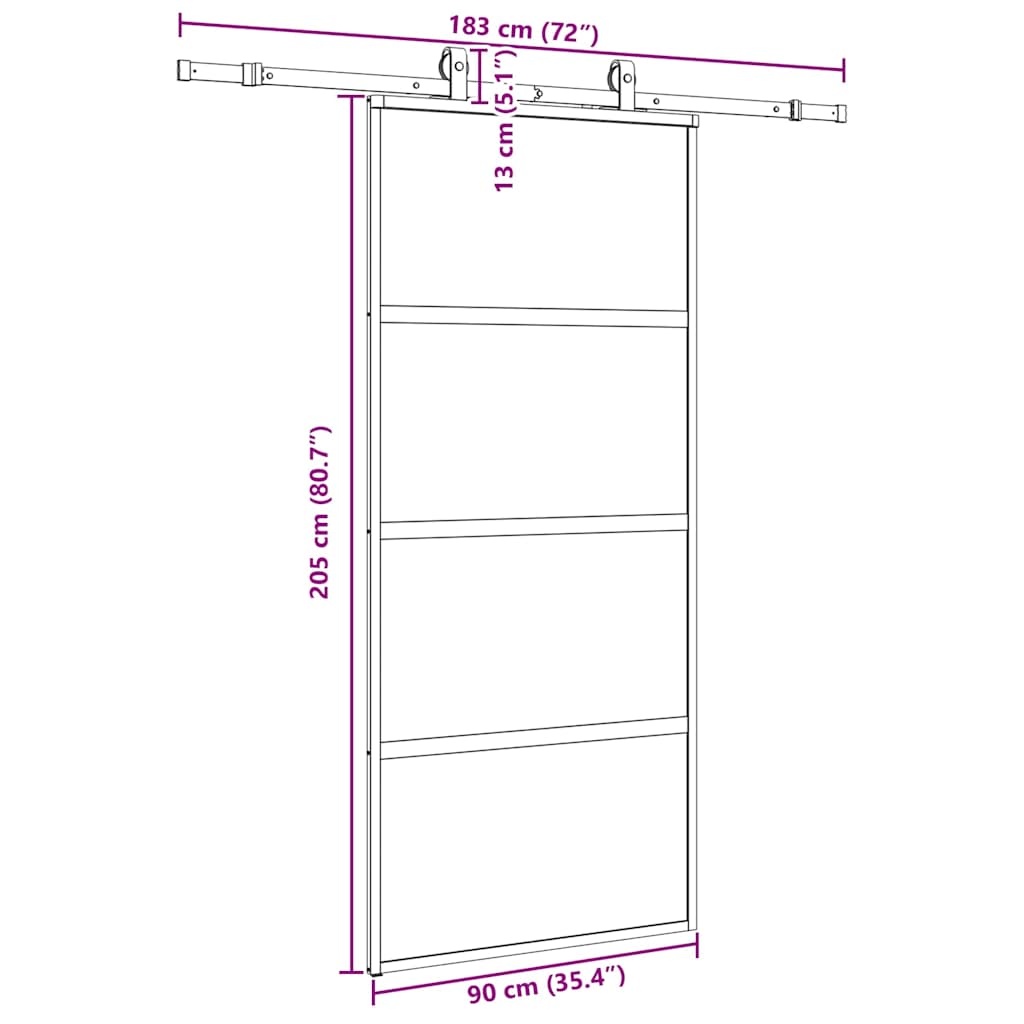 vidaXL Sliding Door with Hardware Set Black 90x205 cm Tempered Glass