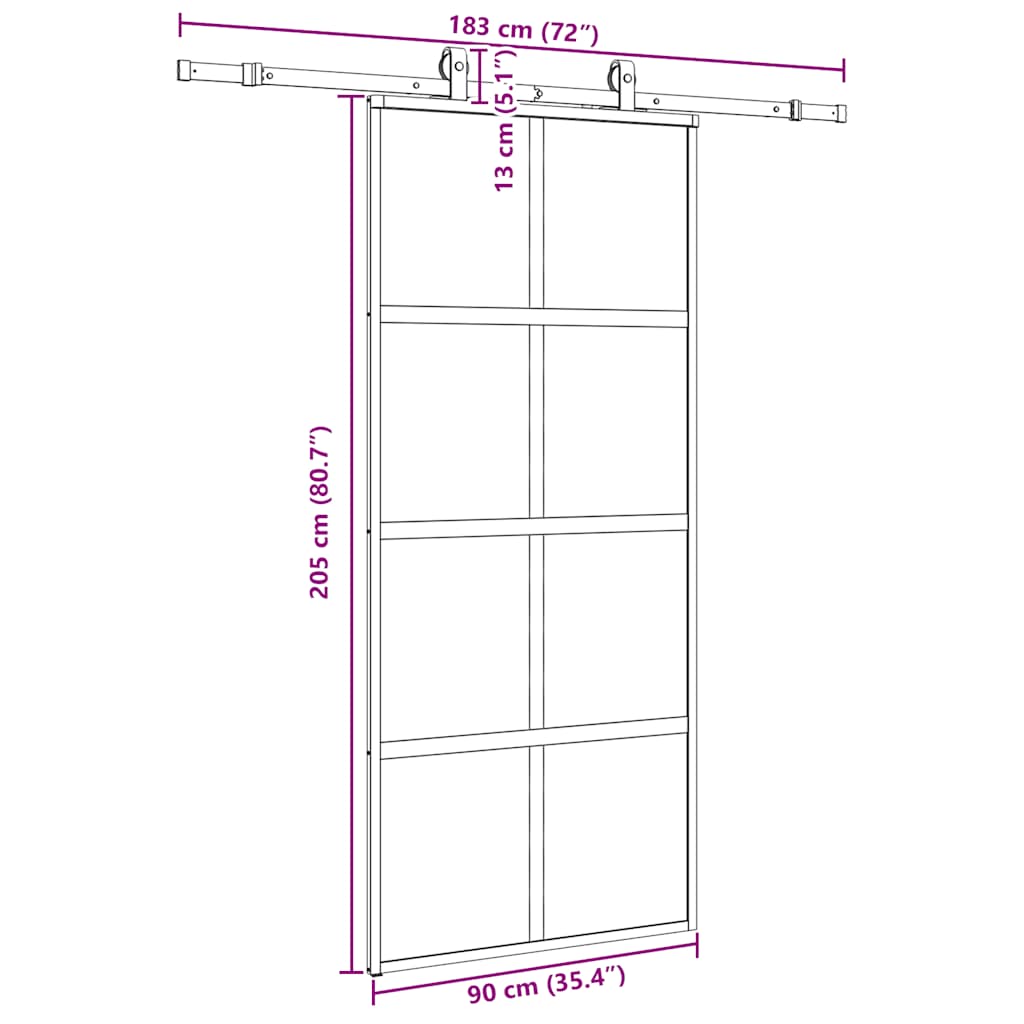 vidaXL Sliding Door with Hardware Set Black 90x205 cm Tempered Glass