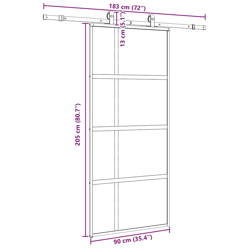 vidaXL Sliding Door with Hardware Set Black 90x205 cm Tempered Glass
