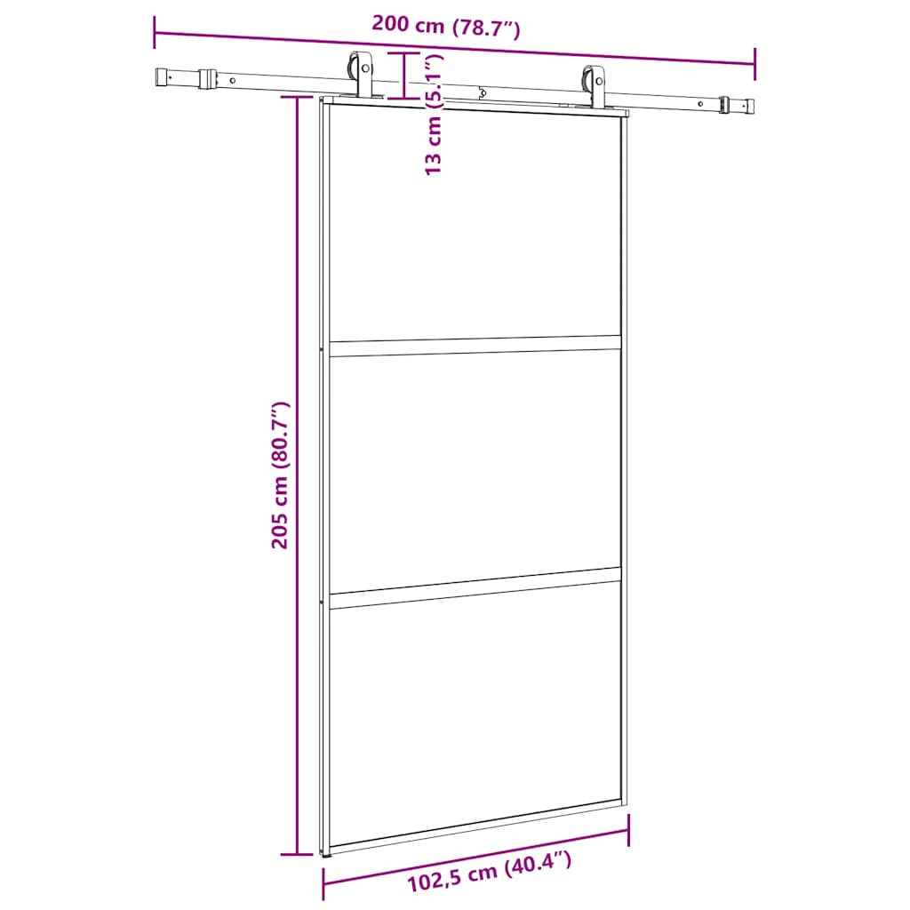 vidaXL Sliding Door with Hardware Set Black 102,5x205 cm Tempered Glass