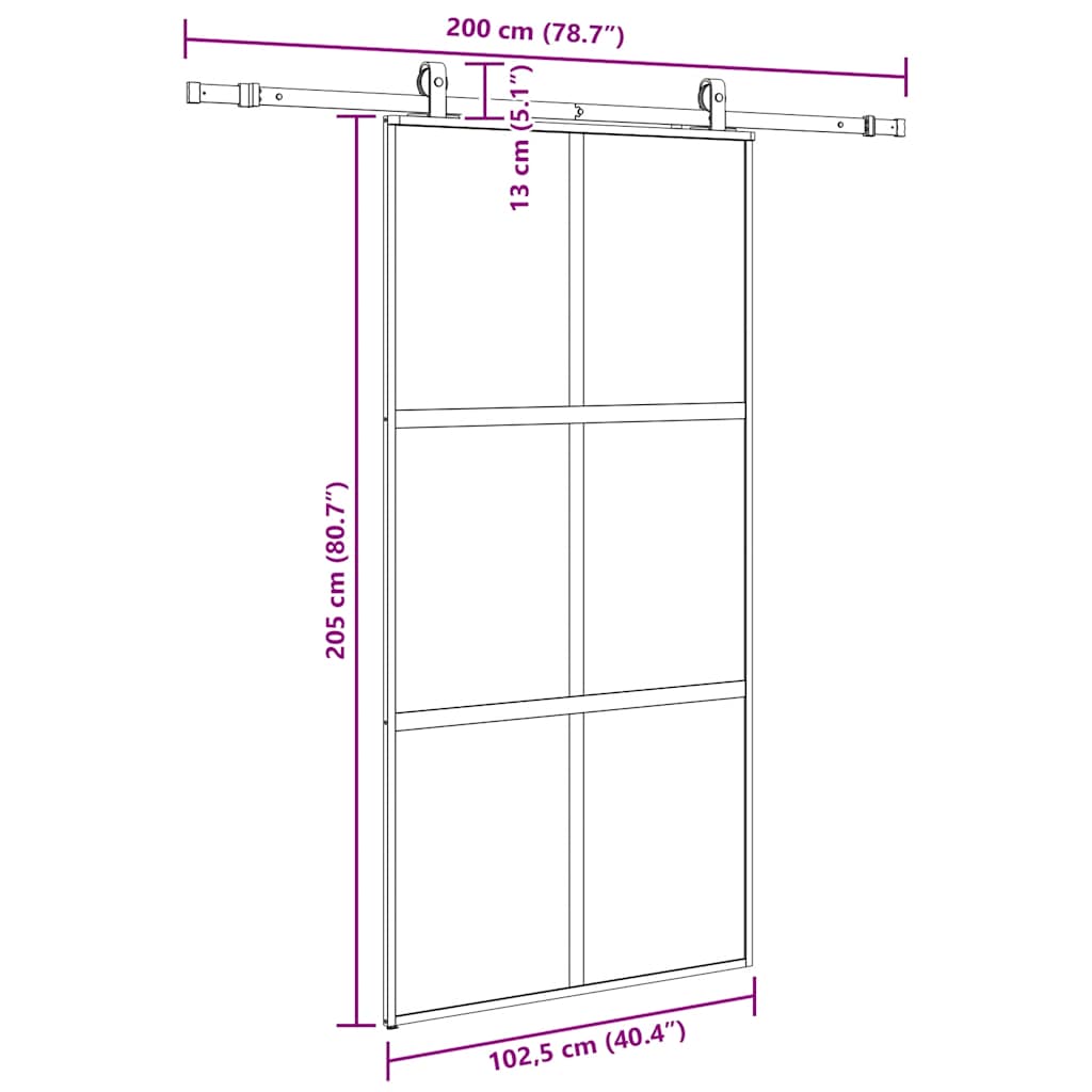 vidaXL Sliding Door with Hardware Set Black 102.5x205 cm Tempered Glass