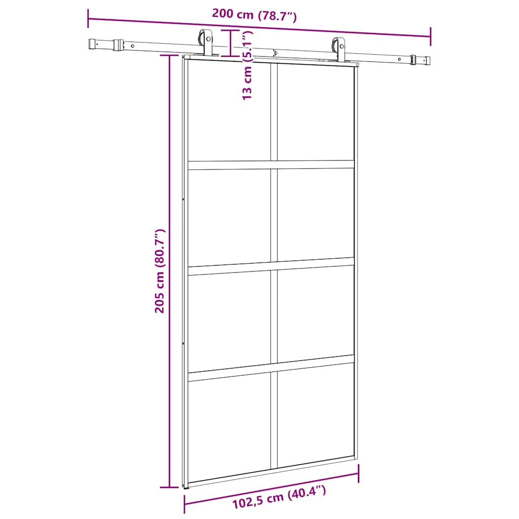 vidaXL Sliding Door with Hardware Set Black 102.5x205 cm Tempered Glass