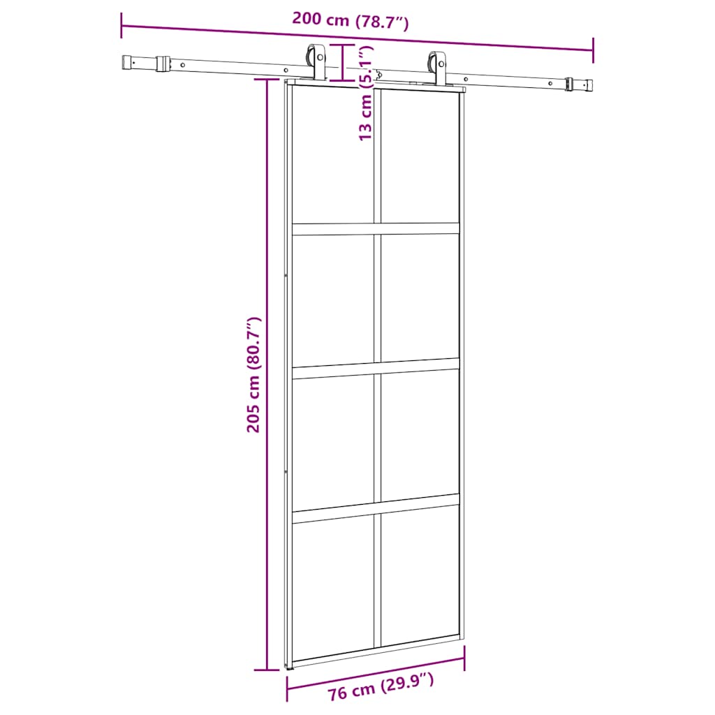 vidaXL Sliding Door with Hardware Set Black 76x205 cm Tempered Glass
